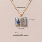 Vintage-style book necklace with July birthday flowers, a luxurious gold-plated bronze exquisite floral pendant gift - Side View