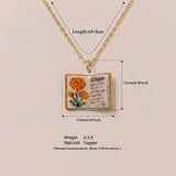 Vintage-style book necklace with October birthday flowers, a luxurious gold-plated bronze exquisite floral pendant gift - Side View