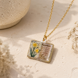 Vintage-style book necklace with November birthday flowers, a luxurious gold-plated bronze exquisite floral pendant gift - Front View