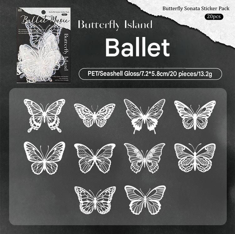 White Butterfly Holographic Cake Stickers PET Seashell Gloss Butterfly Cake Decorations DIY Dessert Toppers Party Supplies 20pcs x 2 Packs