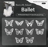 White Butterfly Holographic Cake Stickers PET Seashell Gloss Butterfly Cake Decorations DIY Dessert Toppers Party Supplies 20pcs x 2 Packs