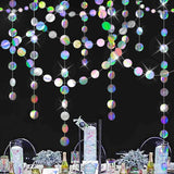 Iridescent Circle Garland 2 Pack 3m Each Holographic Hanging Party Decoration Circular Bunting Streamer Birthday Wedding Event Decor Lightweight Easy Setup - Side View