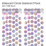 Iridescent Circle Garland 2 Pack 3m Each Holographic Hanging Party Decoration Circular Bunting Streamer Birthday Wedding Event Decor Lightweight Easy Setup - 45-Degree Angle