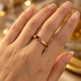 Adjustable Birthstone(January) Open Ring Set 18K Gold Plated Stainless Steel Minimalist Dainty Stackable Gemstone Rings Personalized Jewelry Gift Box Included Everyday Wear Gift - Front View