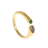 Adjustable Birthstone(February) Open Ring Set 18K Gold Plated Stainless Steel Minimalist Dainty Stackable Gemstone Rings Personalized Jewelry Gift Box Included Everyday Wear Gift - Top-Down View