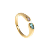 Adjustable Birthstone(March) Open Ring Set 18K Gold Plated Stainless Steel Minimalist Dainty Stackable Gemstone Rings Personalized Jewelry Gift Box Included Everyday Wear Gift - Top-Down View