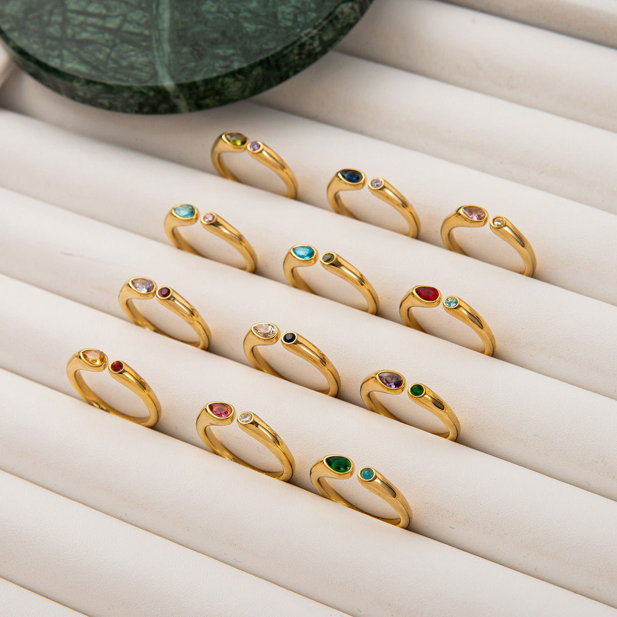 Adjustable Birthstone(June) Open Ring Set 18K Gold Plated Stainless Steel Minimalist Dainty Stackable Gemstone Rings Personalized Jewelry Gift Box Included Everyday Wear Gift