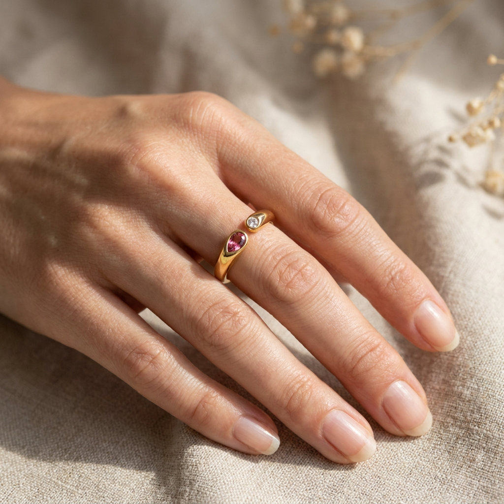 Adjustable Birthstone(July) Open Ring Set 18K Gold Plated Stainless Steel Minimalist Dainty Stackable Gemstone Rings Personalized Jewelry Gift Box Included Everyday Wear Gift