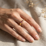 Adjustable Birthstone(July) Open Ring Set 18K Gold Plated Stainless Steel Minimalist Dainty Stackable Gemstone Rings Personalized Jewelry Gift Box Included Everyday Wear Gift