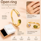 Adjustable Birthstone(August) Open Ring Set 18K Gold Plated Stainless Steel Minimalist Dainty Stackable Gemstone Rings Personalized Jewelry Gift Box Included Everyday Wear Gift