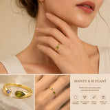 Adjustable Birthstone(August) Open Ring Set 18K Gold Plated Stainless Steel Minimalist Dainty Stackable Gemstone Rings Personalized Jewelry Gift Box Included Everyday Wear Gift