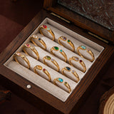 Adjustable Birthstone(August) Open Ring Set 18K Gold Plated Stainless Steel Minimalist Dainty Stackable Gemstone Rings Personalized Jewelry Gift Box Included Everyday Wear Gift - Close-Up Angle