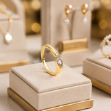 Adjustable Birthstone(October) Open Ring Set 18K Gold Plated Stainless Steel Minimalist Dainty Stackable Gemstone Rings Personalized Jewelry Gift Box Included Everyday Wear Gift - Side View
