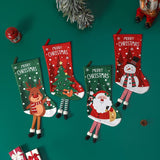 Santa Claus Hanging Stocking - Festive GreenSanta Claus Design Hanging Sock with Dangling Legs Plush Holiday Fireplace Tree Decoration Gift Storage Bag for Home Seasonal Decor - 45-Degree Angle