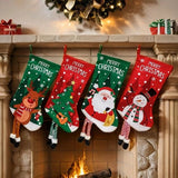 Santa Claus Hanging Stocking - Festive GreenSanta Claus Design Hanging Sock with Dangling Legs Plush Holiday Fireplace Tree Decoration Gift Storage Bag for Home Seasonal Decor - Rear View