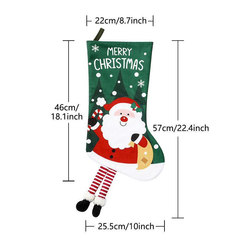 Santa Claus Hanging Stocking - Festive GreenSanta Claus Design Hanging Sock with Dangling Legs Plush Holiday Fireplace Tree Decoration Gift Storage Bag for Home Seasonal Decor
