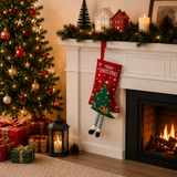 Christmas tree Hanging Stocking - Festive Red Christmas tree Design Hanging Sock with Dangling Legs Plush Holiday Fireplace Tree Decoration Gift Storage Bag for Home Seasonal Decor - Side View