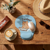 Ergonomic Gel Wrist Support Mouse Pad Cat reading pattern (I'm fine!)  Soft Silicone Wrist Rest Desk Accessory for Office Home Gaming Comfortable Non Slip Ergonomic Computer Use - Front View