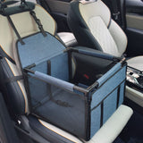Blue Easy Install Dog Car Seat - Dark Blue Waterproof Foldable Dog & Cat Booster Seat with Breathable Mesh, Safety Strap & Reinforced Frame for Travel, Anti-Slip Portable Pet Car Bed
