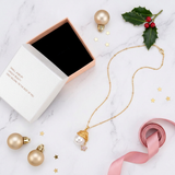 Pearl Santa Hat Star Necklace – Gold Plated Dainty Christmas Pendant Necklace with Faux Pearl & Star Charm, Includes Gift Box, Elegant Holiday Gift Jewelry for Women - Front View