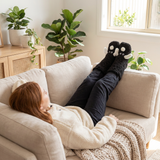 Cute Animal Plush Floor Socks - Black Puppy Thickened Coral Fleece Non-Slip Indoor Winter Warm Sleep Socks with Non-Slip Dots, Comfortable for Home Use - Top-Down View