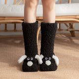 Cute Animal Plush Floor Socks - Black Puppy Thickened Coral Fleece Non-Slip Indoor Winter Warm Sleep Socks with Non-Slip Dots, Comfortable for Home Use - 45-Degree Angle