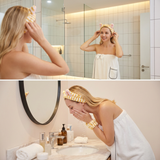 4PCS Spa Set Bath Wrap White bath towel Yellow stripes Cat Ear Headband Wristbands Coral Fleece Quick Dry Absorbent Skincare Shower Hair Wash Set Home Spa Gift - Top-Down View