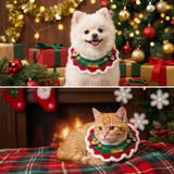 Christmas Pet Collar（White frayed edges） Knitted Festive Dog Cat Collar Red Green Adjustable Soft Lightweight Holiday Pet Accessories for Small Dogs and Cats  Party Wear