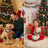 Christmas Pet Collar（White frayed edges） Knitted Festive Dog Cat Collar Red Green Adjustable Soft Lightweight Holiday Pet Accessories for Small Dogs and Cats  Party Wear - Top-Down View