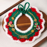 Christmas Pet Collar（White frayed edges） Knitted Festive Dog Cat Collar Red Green Adjustable Soft Lightweight Holiday Pet Accessories for Small Dogs and Cats  Party Wear