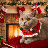 Christmas Pet Collar（Red scarf and hat） Knitted Festive Dog Cat Collar Red Green Adjustable Soft Lightweight Holiday Pet Accessories for Small Dogs and Cats  Party Wear - Front View