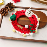 Christmas Pet Collar（Red scarf and hat） Knitted Festive Dog Cat Collar Red Green Adjustable Soft Lightweight Holiday Pet Accessories for Small Dogs and Cats  Party Wear - Rear View
