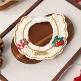Christmas Pet Collar（Cane and pine cone） Knitted Festive Dog Cat Collar Red Green Adjustable Soft Lightweight Holiday Pet Accessories for Small Dogs and Cats  Party Wear - Rear View
