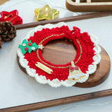 Christmas Pet Collar（Tree bell） Knitted Festive Dog Cat Collar Red Green Adjustable Soft Lightweight Holiday Pet Accessories for Small Dogs and Cats  Party Wear - Top-Down View