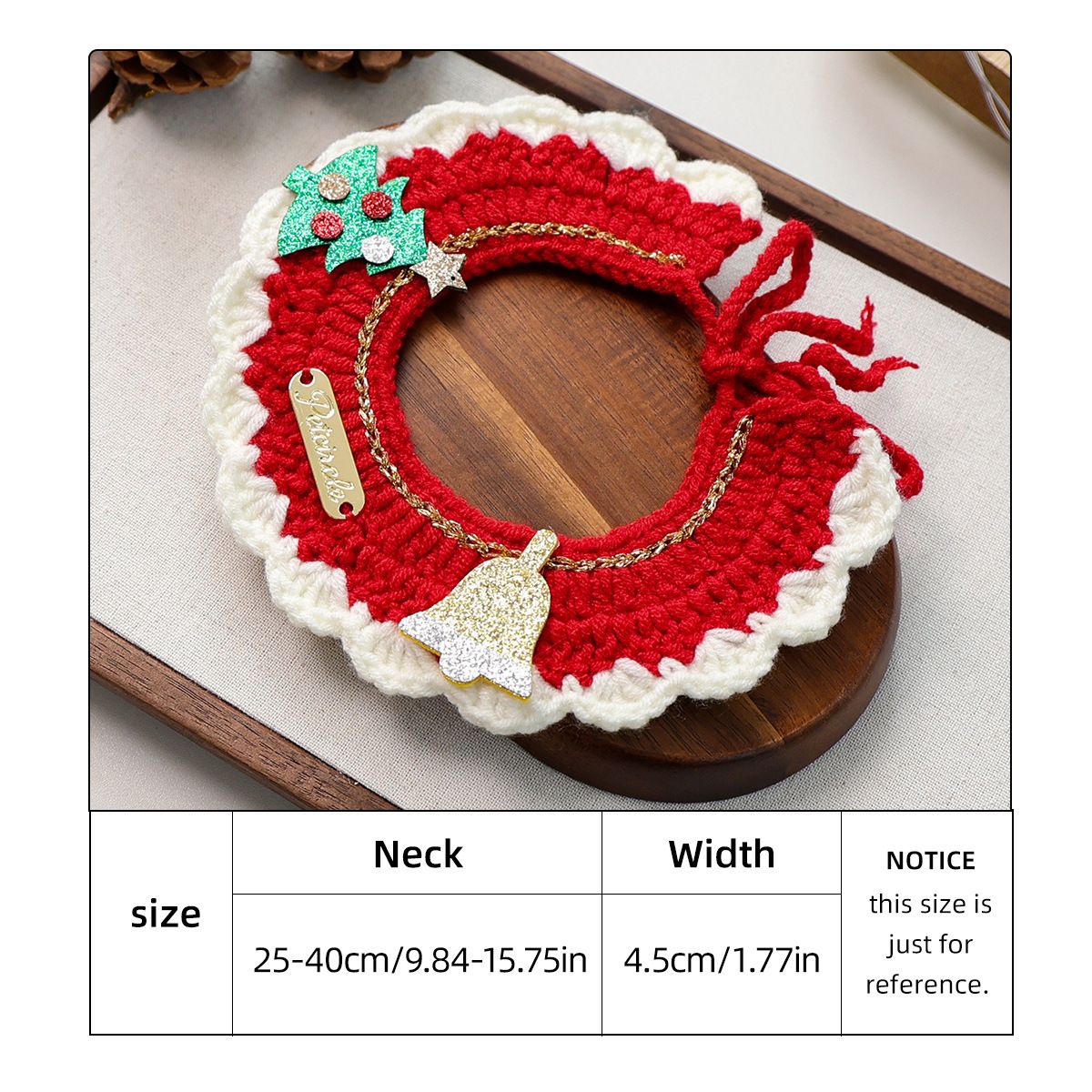 Christmas Pet Collar（Tree bell） Knitted Festive Dog Cat Collar Red Green Adjustable Soft Lightweight Holiday Pet Accessories for Small Dogs and Cats  Party Wear