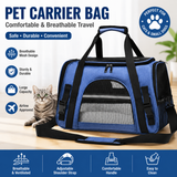 Blue Pet Carrier Bag - Breathable Meshfor Small Dogs and Cats  Travel Carrier Airline Travel Ready Adjustable Shoulder Strap Durable Ventilated Design (44x25x28cm)