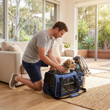 Blue Pet Carrier Bag - Breathable Meshfor Small Dogs and Cats  Travel Carrier Airline Travel Ready Adjustable Shoulder Strap Durable Ventilated Design (44x25x28cm) - Front View