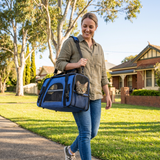 Blue Pet Carrier Bag - Breathable Meshfor Small Dogs and Cats  Travel Carrier Airline Travel Ready Adjustable Shoulder Strap Durable Ventilated Design (44x25x28cm) - Top-Down View