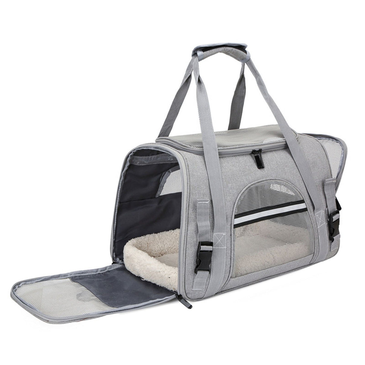Grey Pet Carrier Bag - Breathable Meshfor Small Dogs and Cats  Travel Carrier Airline Travel Ready Adjustable Shoulder Strap Durable Ventilated Design (44x25x28cm)