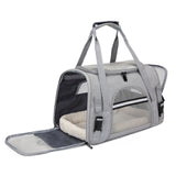 Grey Pet Carrier Bag - Breathable Meshfor Small Dogs and Cats  Travel Carrier Airline Travel Ready Adjustable Shoulder Strap Durable Ventilated Design (44x25x28cm) - 45-Degree Angle