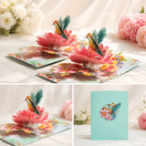 3D Pop Up Greeting Card Set Hummingbird Floral Design 2 Pack Handmade Style Paper Craft Greeting Cards Birthday Anniversary Gift Ready Decorative Greeting Card - 45-Degree Angle