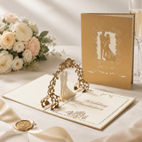 3D Pop Up Wedding Invitation Cards Set of 9 | Luxury Laser Cut Wedding Invitations with Envelope | Elegant Mr & Mrs Bridal Greeting Cards - Front View