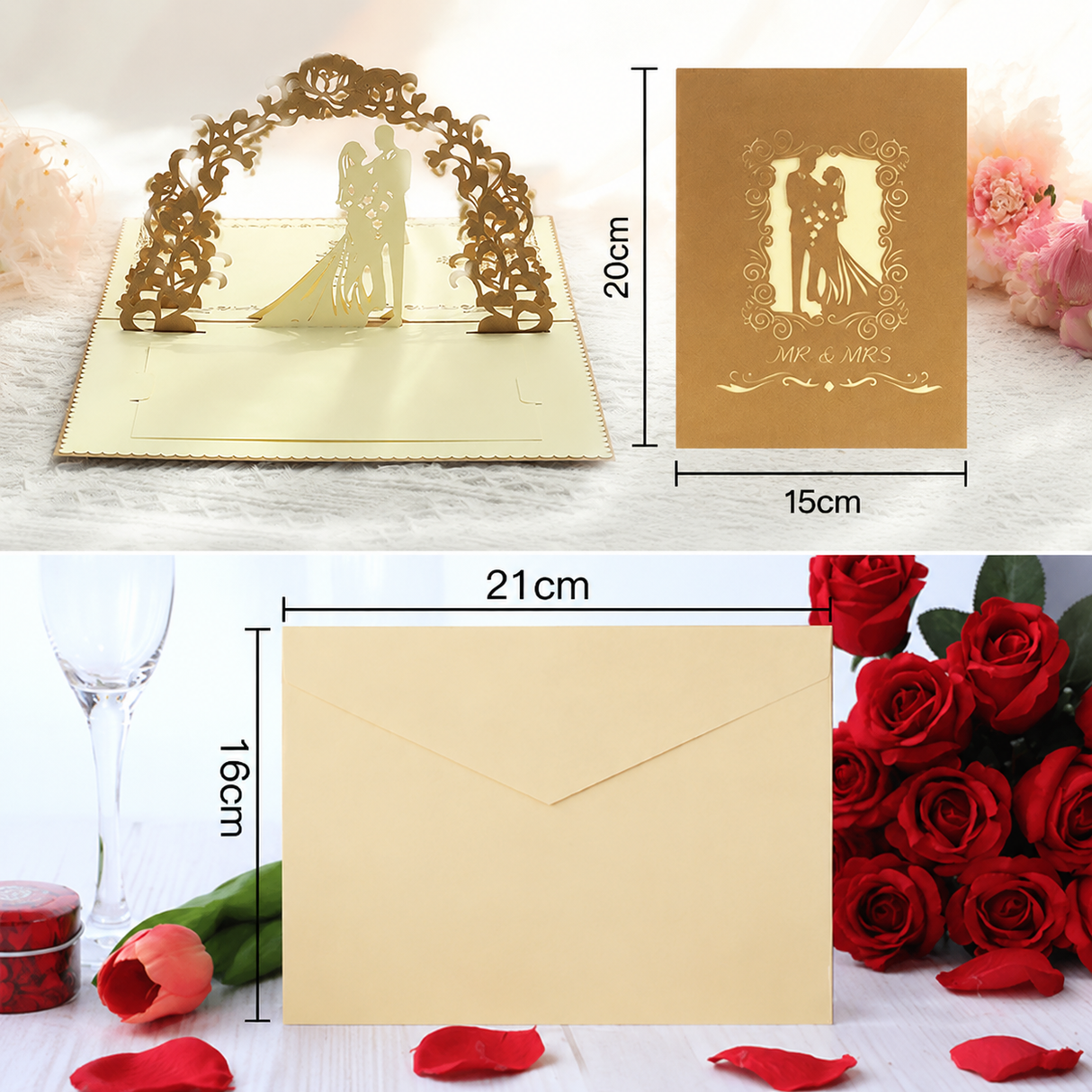 3D Pop Up Wedding Invitation Cards Set of 9 | Luxury Laser Cut Wedding Invitations with Envelope | Elegant Mr & Mrs Bridal Greeting Cards