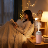 Heart Touch Sensor LED Keychain Light + Pink Mini Can Humidifier Aromatherapy Diffuser Set Portable USB Mist Night Light Keyring Decoration Gift - Side View