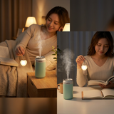Heart Touch Sensor LED Keychain Light + Green Mini Can Humidifier Aromatherapy Diffuser Set Portable USB Mist Night Light Keyring Decoration Gift - Front View