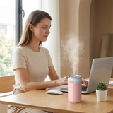 Pink USB Rechargeable Humidifier Aroma Diffuser Mini Can Mist Maker Portable Car Home Desktop Air Moisturizer with LED Light - Top-Down View