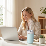 Green USB Rechargeable Humidifier Aroma Diffuser Mini Can Mist Maker Portable Car Home Desktop Air Moisturizer with LED Light - Front View