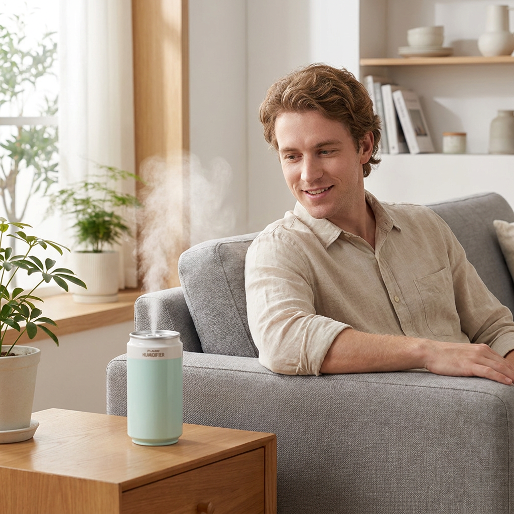 Green USB Rechargeable Humidifier Aroma Diffuser Mini Can Mist Maker Portable Car Home Desktop Air Moisturizer with LED Light