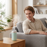 Green USB Rechargeable Humidifier Aroma Diffuser Mini Can Mist Maker Portable Car Home Desktop Air Moisturizer with LED Light