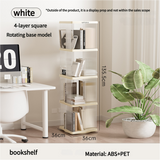 Rotating storage bookshelf square four layers- Cream White Multi-Layer Storage Rack, 36x36x135.5cm (ABS?) - Front View